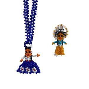 Vintage Beadwork Charm and Necklace Native Ethnic Floral